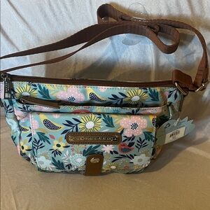 Lily Bloom Floral Crossbody Bag with Brown Trim New With Tags